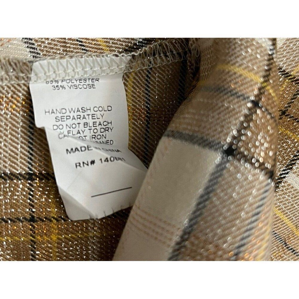 Ladies Small 4 Beige Plaid Cropped Wrap Jacket Metallic Black Satin Yoke NWT - Picture 7 of 7